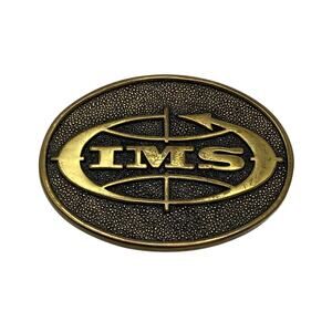 Vintage BTS 1983 IMS Global Shipping Aged Brass Oval Belt Buckle 1 1/2" Belt USA